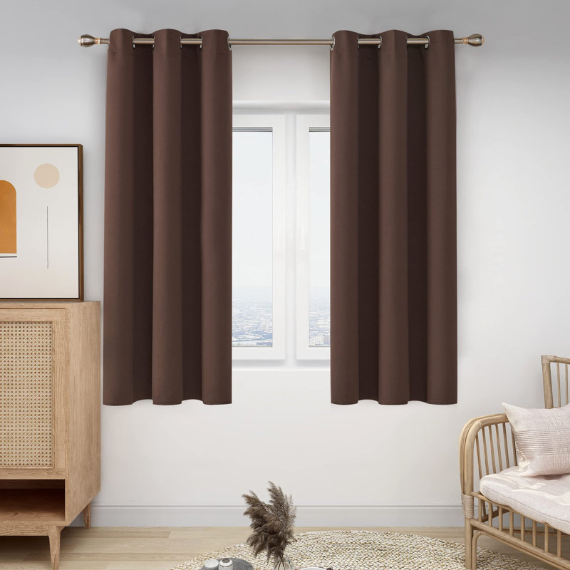 Thermal Insulated Room Darkening Grommet Curtain Panels (Set of 4), Chocolate, 42" W x 45" L