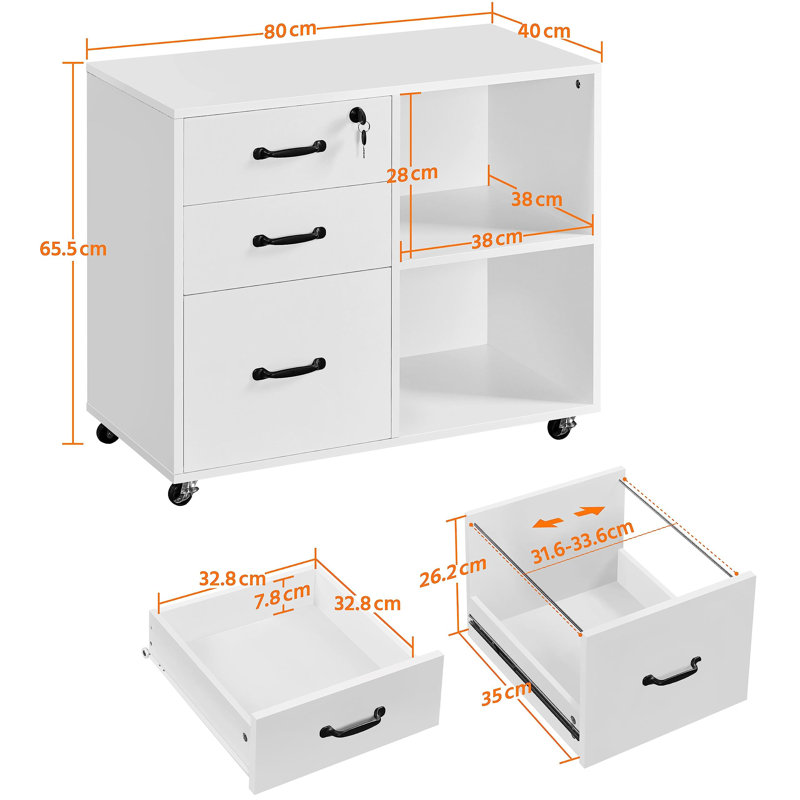 80cm Wide 3 -Drawer File Cabinet, White