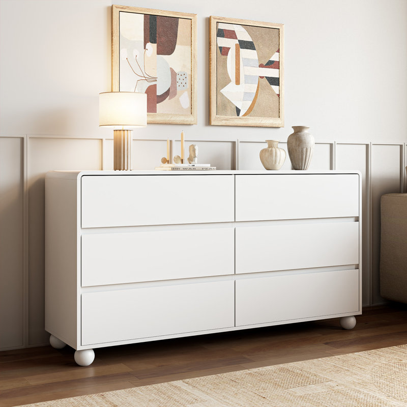 Commode 6 tiroirs, l 55,1 po, Blanc