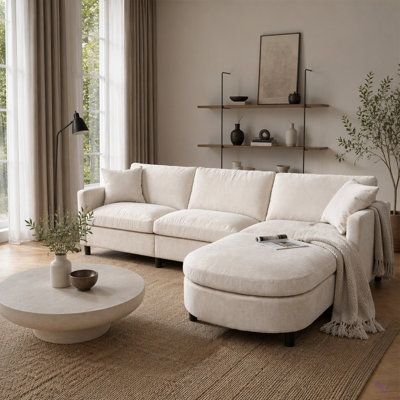 107.87'Sectional Sofa Couch With 1 Ottoman,Seat Cushion And Back Cushion Removable