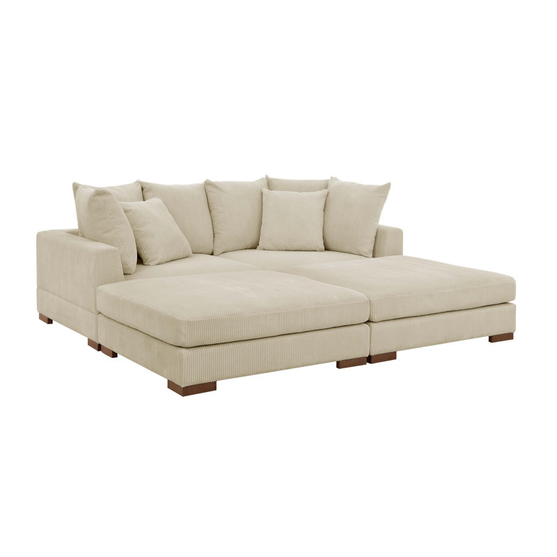 Canapé modulaire 4 pièces Ashon, Velours côtelé crème
