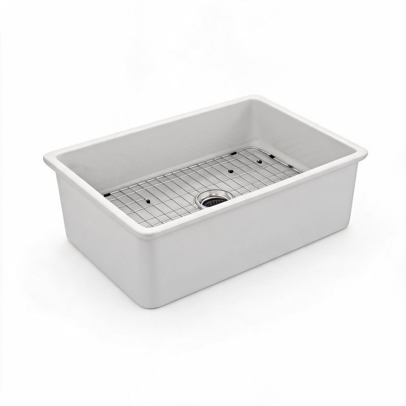 Évier de cuisine à cuve unique encastrée sous plan en céramique blanche de 68,6 cm x 48,3 cm x 25,4 cm avec double système d'installation