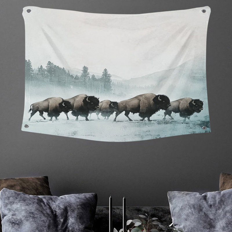 Tapisserie murale bison - Décoration murale animal, H 68 po x l 80 po