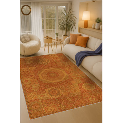 Tapis orange tissé lavable Mosso