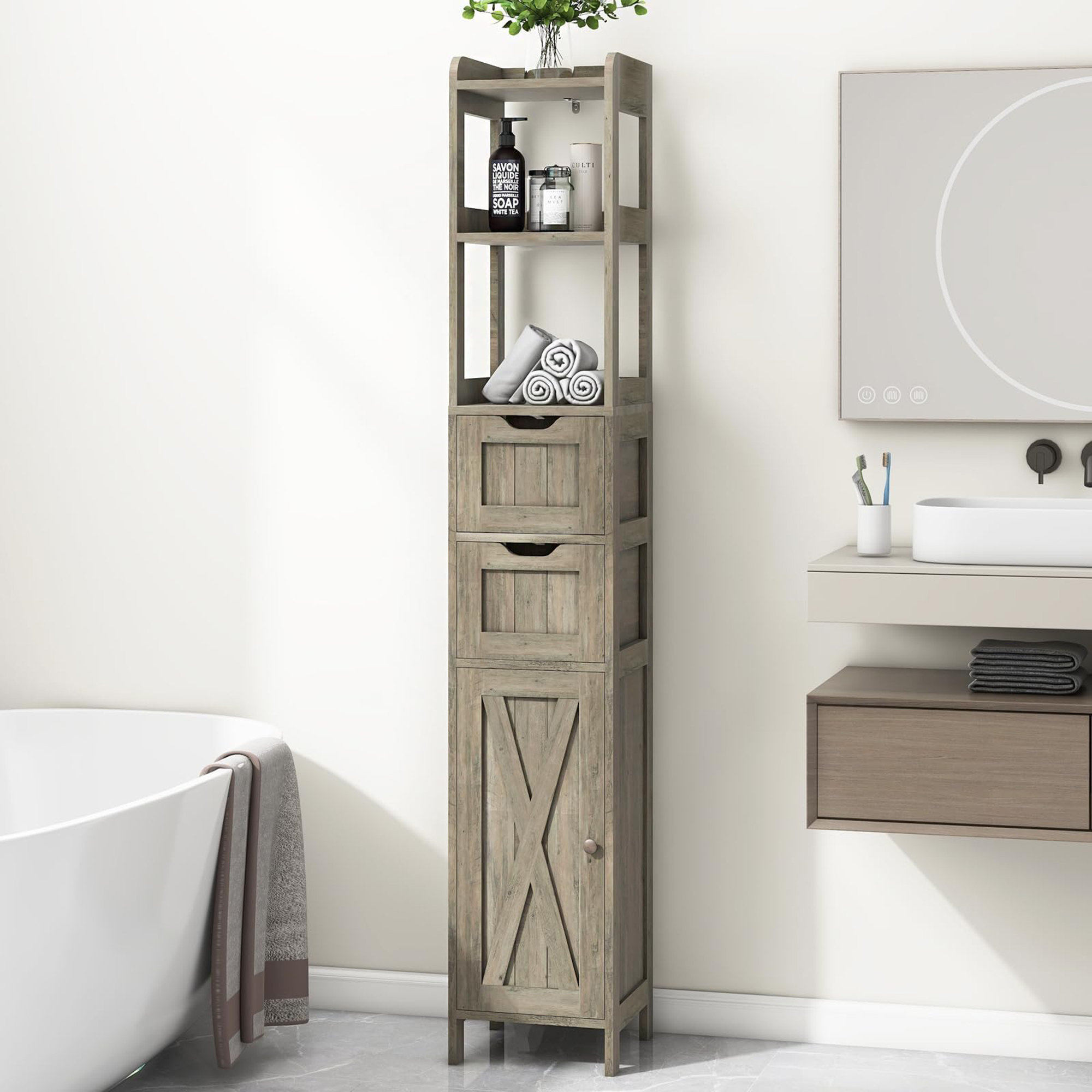 Gracie Oaks Freestanding Linen Bathroom Cabinet | Wayfair