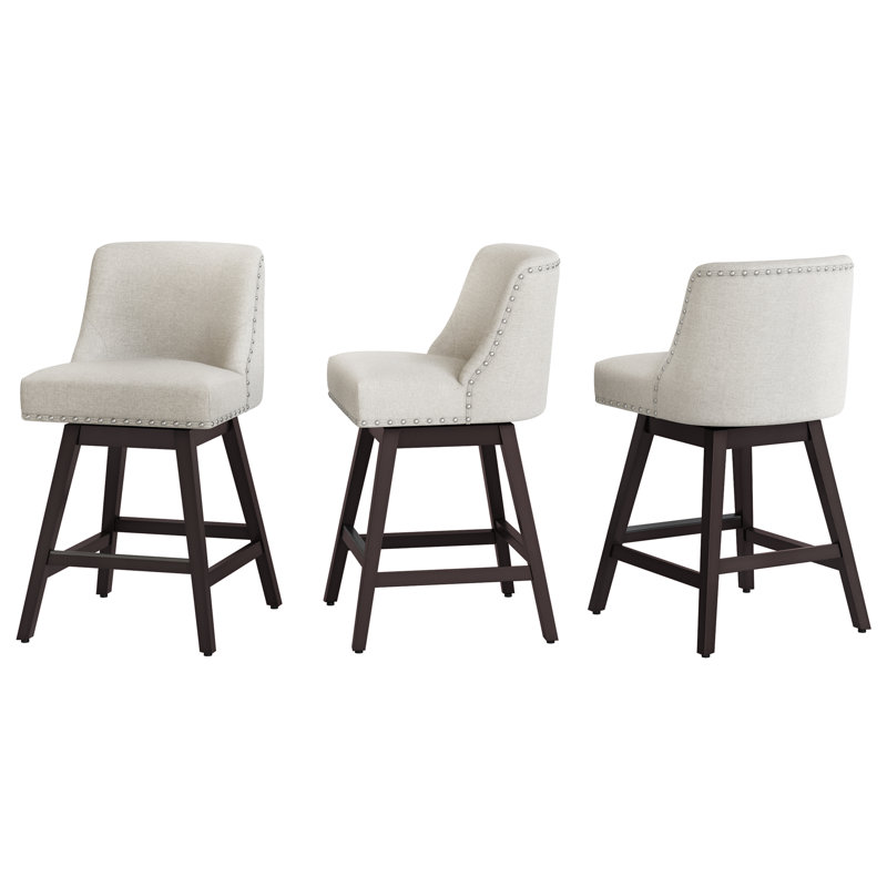 Caralyn Swivel Upholstered Counter Stool, Light Grey