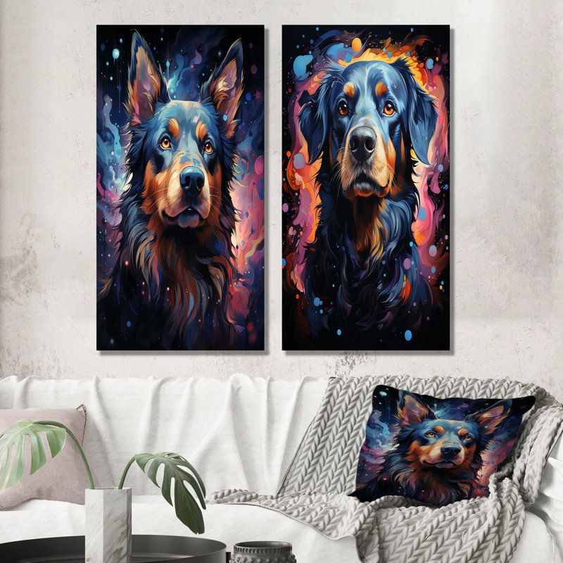 Cosmic Dog Constellations I - ensemble de 2 reproductions d'art mural en métal, H 32 po x l 32 po