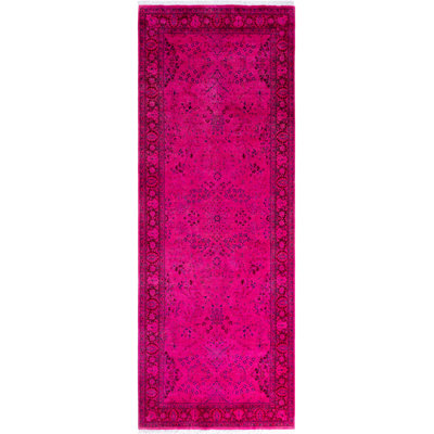 Overdyed Hand-Knotted Wool Modern-Contemporary Pink Runner 3' 10" x 10' 3"