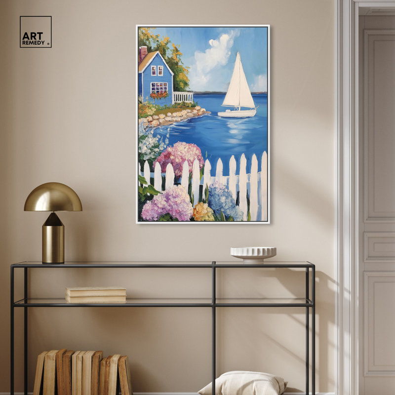 «Tranquil Mooring» par Hokku Designs, Cadre blanc, H 37 po x l 25 po