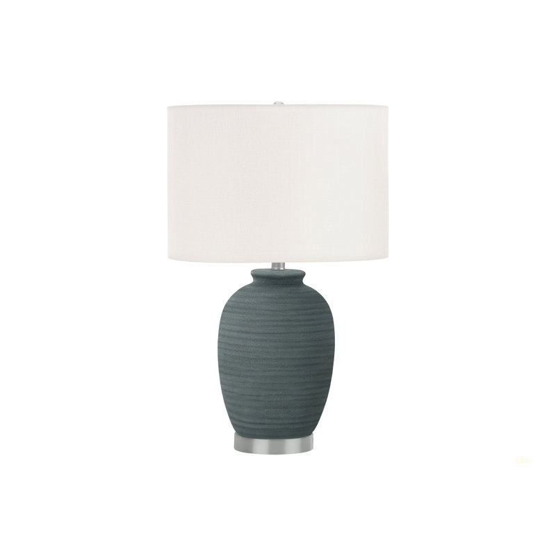 Lighting, H 24 po, lampe de table, céramique bleue, abat-jour ivoire / crème, contemporain