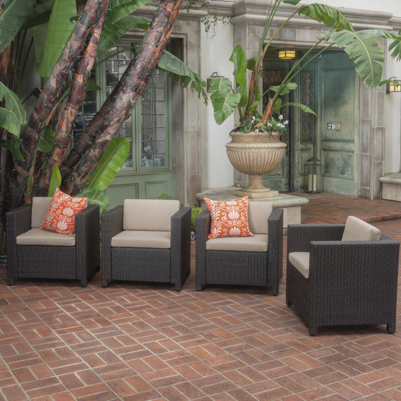 Modern Outdoor Club Chair(Set of 4), Beige, Brown