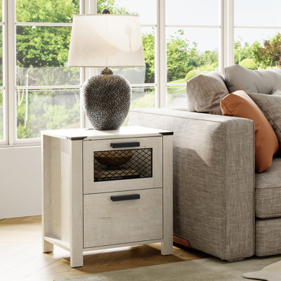 2 Pack Nightstand With Charging Station,Farmhouse End Table With 2 Drawers, Antique White