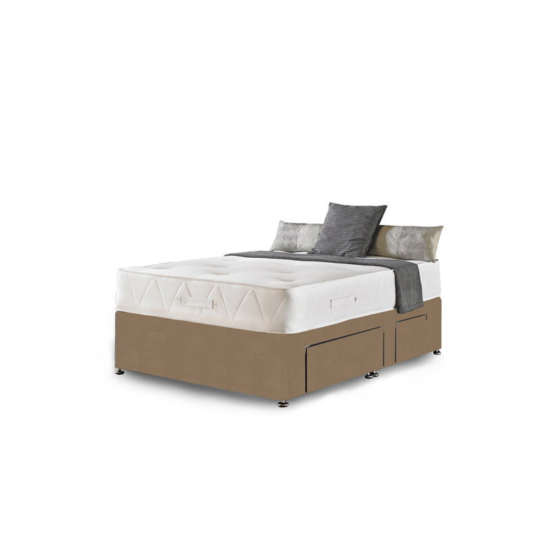 Asia Upholstered Divan Bed with Mattress, Mink Plush Velvet, 2 Drawers, Single (3')