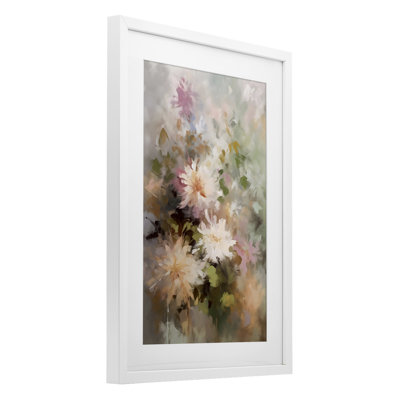 «Faded Pastel Dahlias», reproduction sous verre encadrée, design by Creative Studio