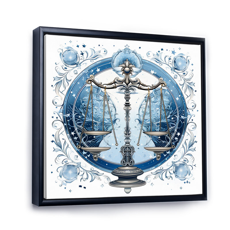 Balance signe astrologique II - astrologie murale, H 16 po x l 16 po x P 1 po, Cadre flottant noir