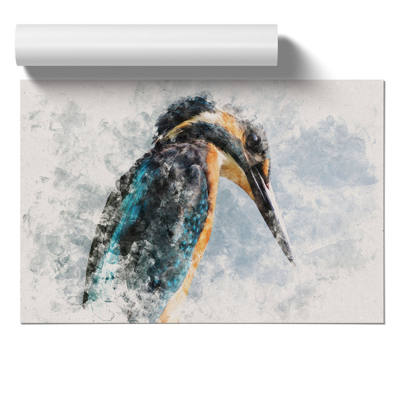 Kingfisher Bird Watercolour - Frameless Print, 21cm H x 30cm W x 0.1cm D