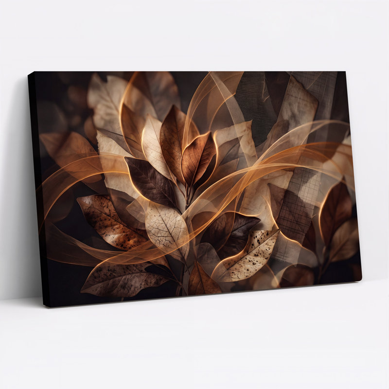 Art mural sur toile avec feuilles brunes séchées, H 28 po x l 40 po