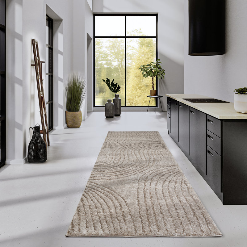 , Beige Gallery Striped Machine Woven Area Rug, Runner 80 x 240cm