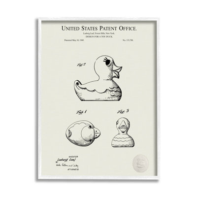 Vintage Duck Toy Patent White Framed Giclee Art by Karl Hronek