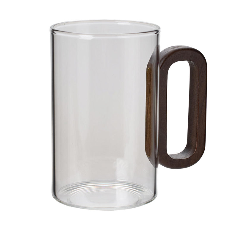 Borosilicate Glass Mugs Tea Cups with Wooden Handle, 6, Transparent