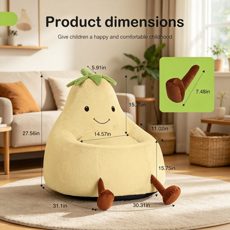 Fauteuil à billes aubergine avec housse lavable pour chambre d'enfant, Yellow