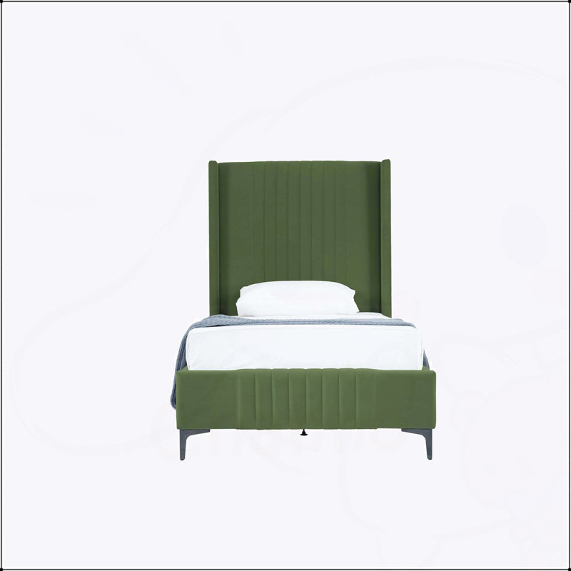 Lit simple en velours rembourré Promenade avec mousse haute densité et design moderne Mid-Century, aucun sommier tapissier requis