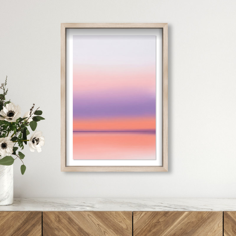 Peach Coastline Print by Oliver Gal, 25.5"H x 17.5"W, Natural Oak Shadowbox