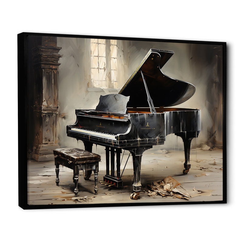 Minimalisme Grand Piano Melody II - Piano, art mural, Cadre flottant noir, H 30 po x l 40 po x P 1,5 po