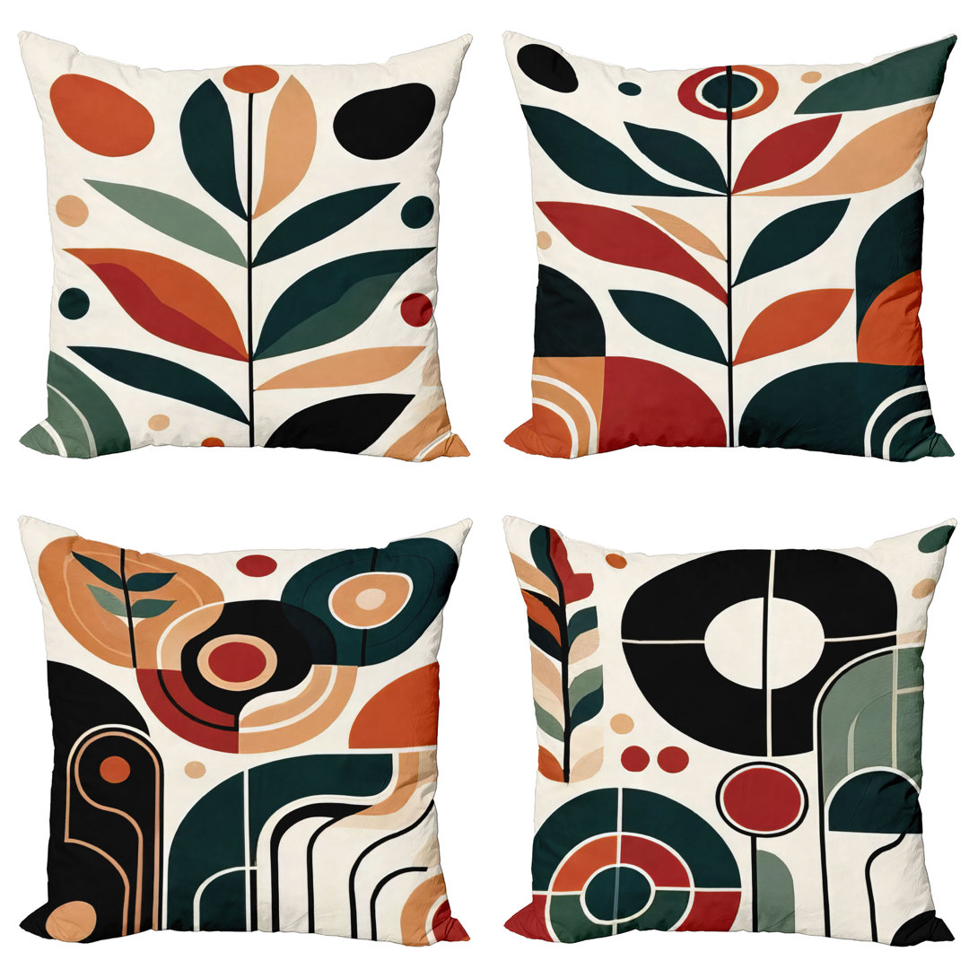 Ambesonne Mid Century Modern Throw Pillow Cover Set of 4 Abstract Botany (Set of 4) Ambesonne 