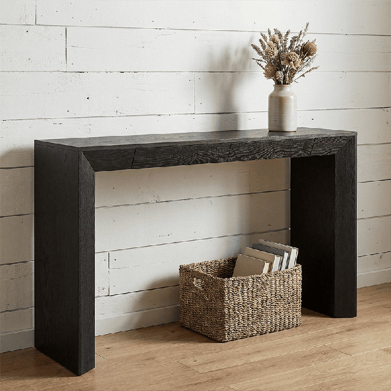 Elegant Waterfall Design Sofa Table - Concealed Drawer Storage For Hallway & Entryway, Black