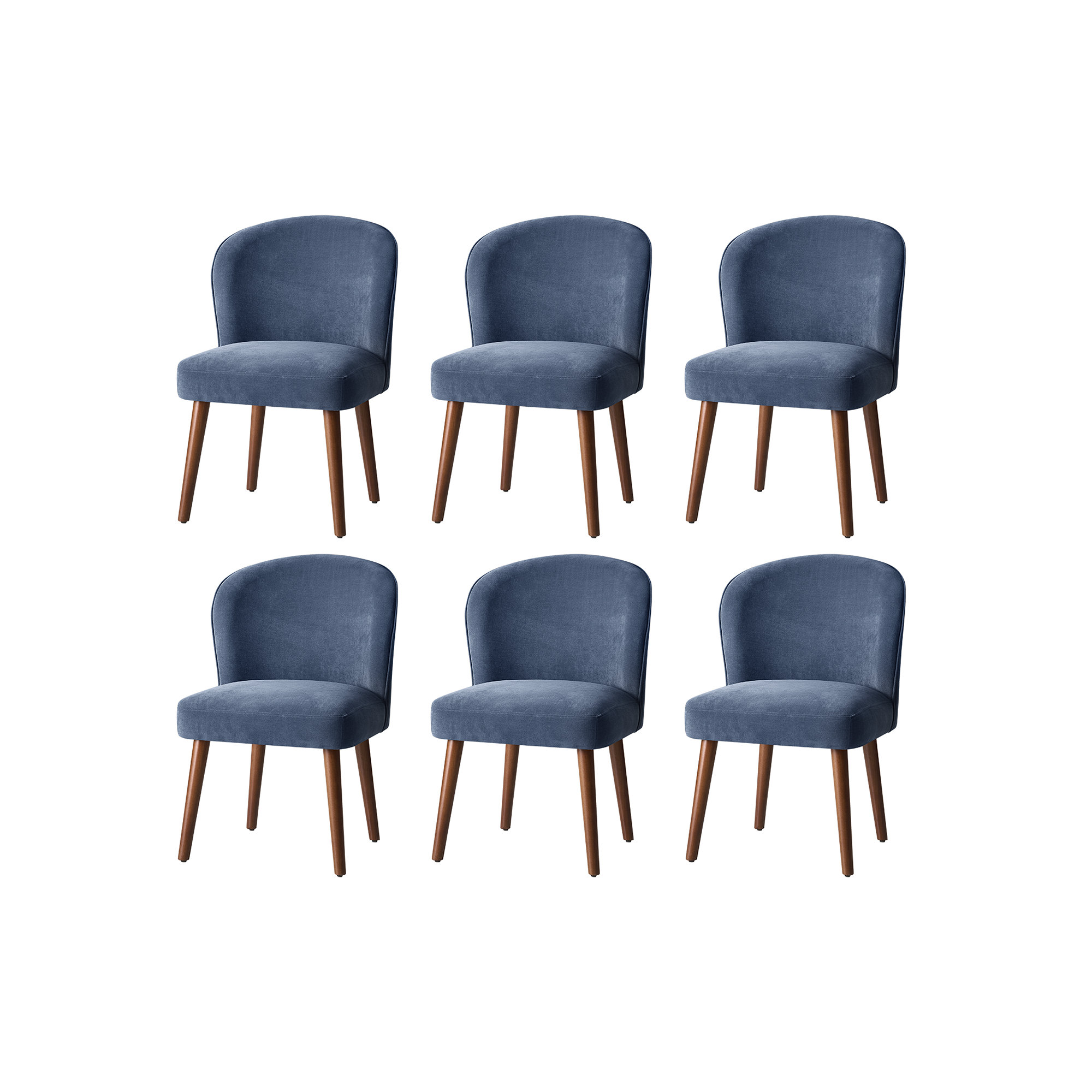 Palmdale Mid-Century Modern Upholstered Dining Chair Set, 6, Slate Blue