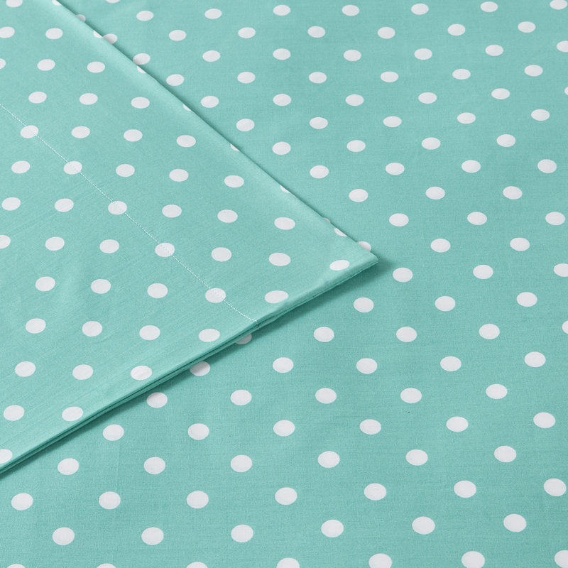 Seafoam Polka Dot Cotton Percale Full Sheet Set