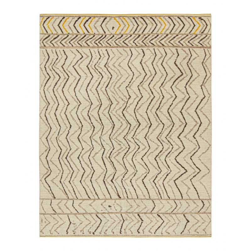 Moroccan Hand Knotted Wool Geometric Area Rug, Beige/Brown/Gold, Rectangle 10' x 14'