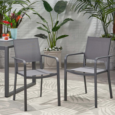 Chaise de salle à manger d'extérieur moderne en aluminium avec siège en filet, ensemble de 2, durable et élégante pour le patio et la cour