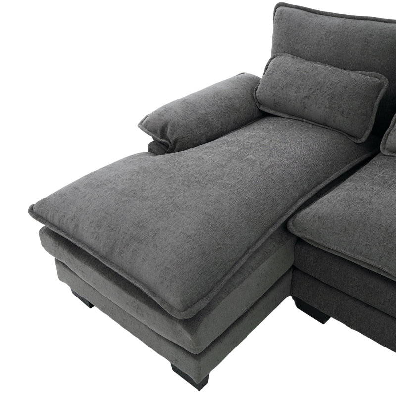 Chenille Sectional Sofa with Double Chaises, Gray Chenille