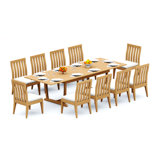 8 Seats 9 Pcs Grade-A Teak Wood Dining Set: 94" Double Extension Mas Rectangle Trestle Leg Table And 8 Caranas Armless Chairs #11Ca2100