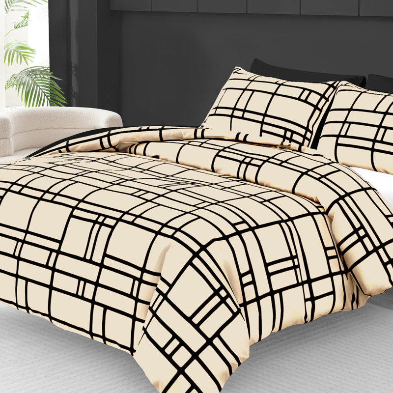 Microfiber Brick Duvet Cover Set, Superking (220cm x 260cm), Taupe & Black