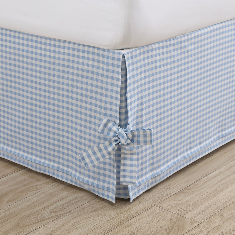 Hedy Blue and White Cotton Twin Bedskirt with Bow Ties