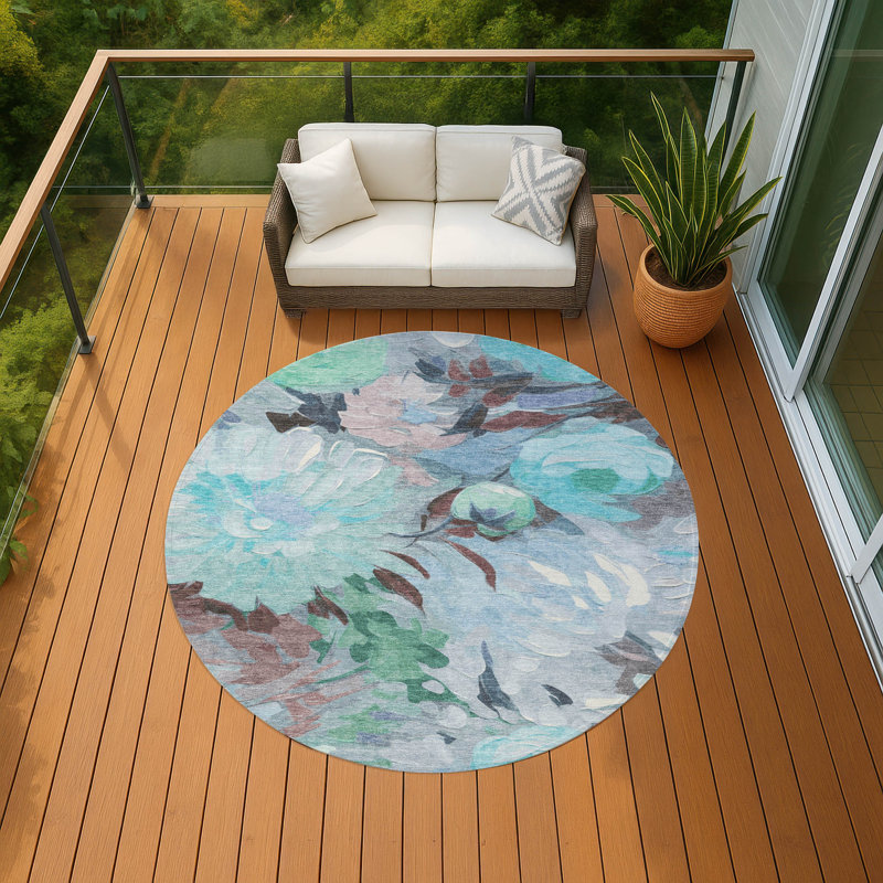 Tapis floral intérieur / extérieur lavable à la machine Jenning ACN2264, Rond 8 pi