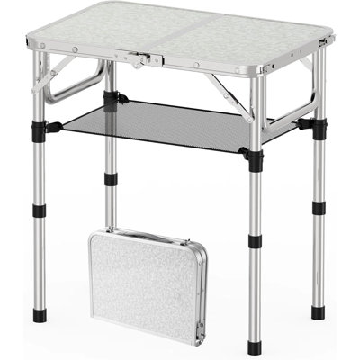 Table de camping pliante, table portative en aluminium à hauteur réglable avec poignée de transport, table de pique-nique extérieure légère avec filet de rangement pour la plage, la cour arrière, l'intérieur