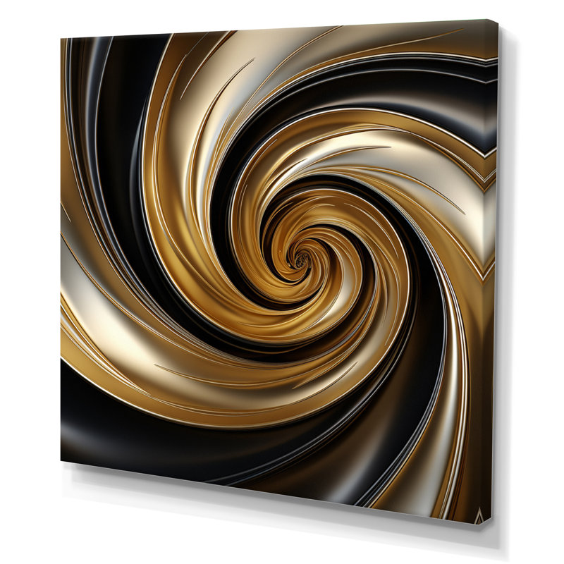 Abstrait abstrait liquide or et spirale noire - reproduction sur toile, 36" H x 36" W, Toile tendue