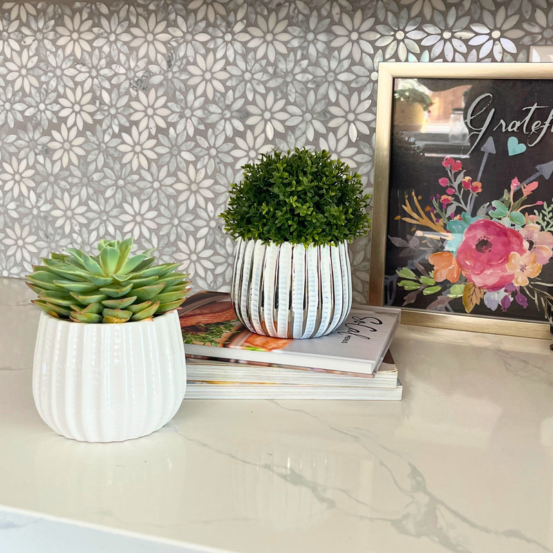 Pot en céramique de 4 po, plante décorative, Crème