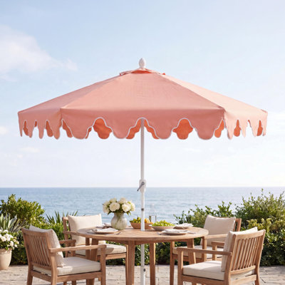 Valen 9 ft. Bohemian Coastal Lotus Scallop Market Patio Umbrella with Auto-Tilt Crank, Wind Vent and UV Protection