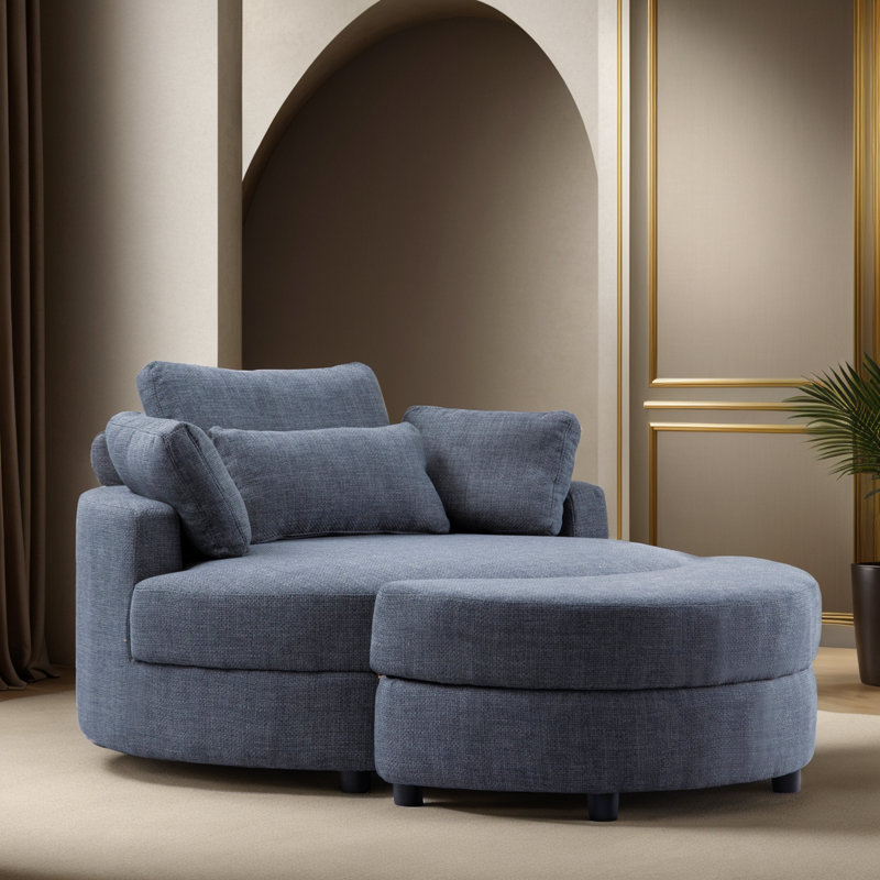 Fauteuil demi-tonneau avec repose-pieds de 51,2 po de largeur Dashton, Lin gris foncé