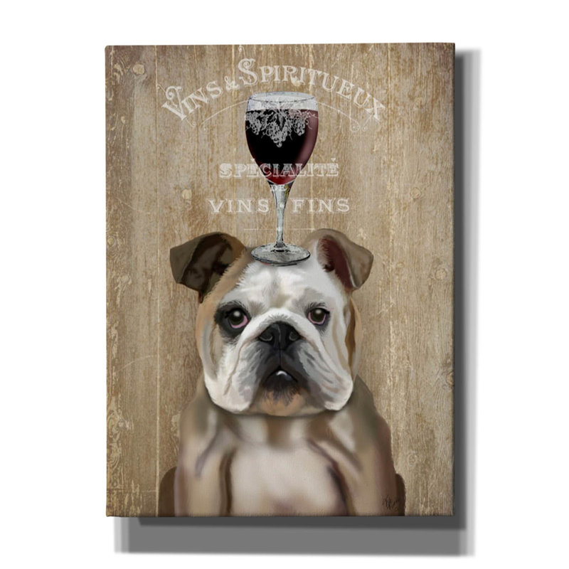 «Dog Au Vin, English Bulldog» par Fab Funky, art mural sur toile, H 54 po x l 40 po x P 1,5 po
