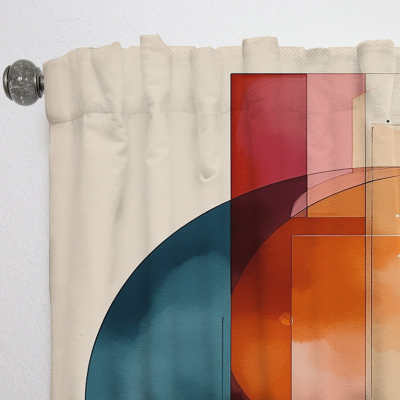 Shreveport Orange Geometric Rhythms Iii Abstract Curtain Velvet Room Darkening 1 Panel, 52" W x 108" L