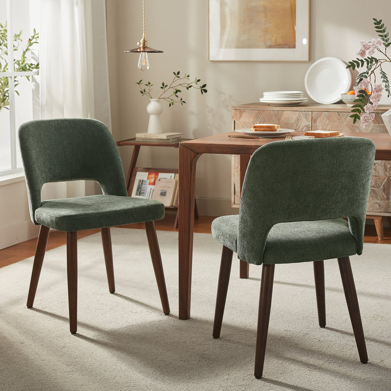 Upholstered Wood Legs Dining Chairs, Green