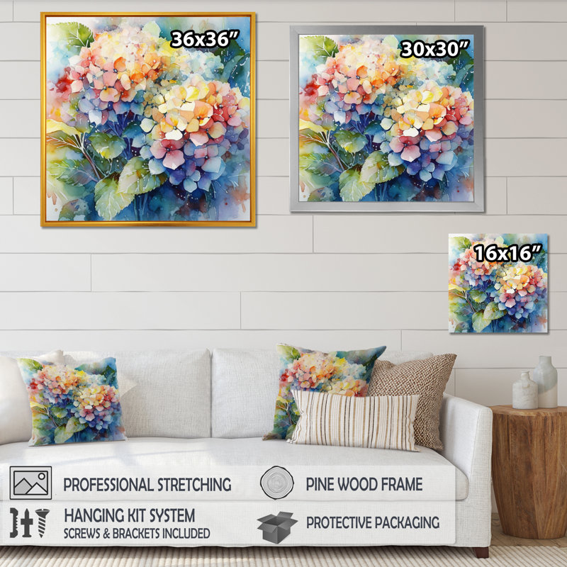 Blue Green Hydreangea - Hydrangea Wall Art, Gold Single Picture Framed, 36" H x 36" W x 1.5" D