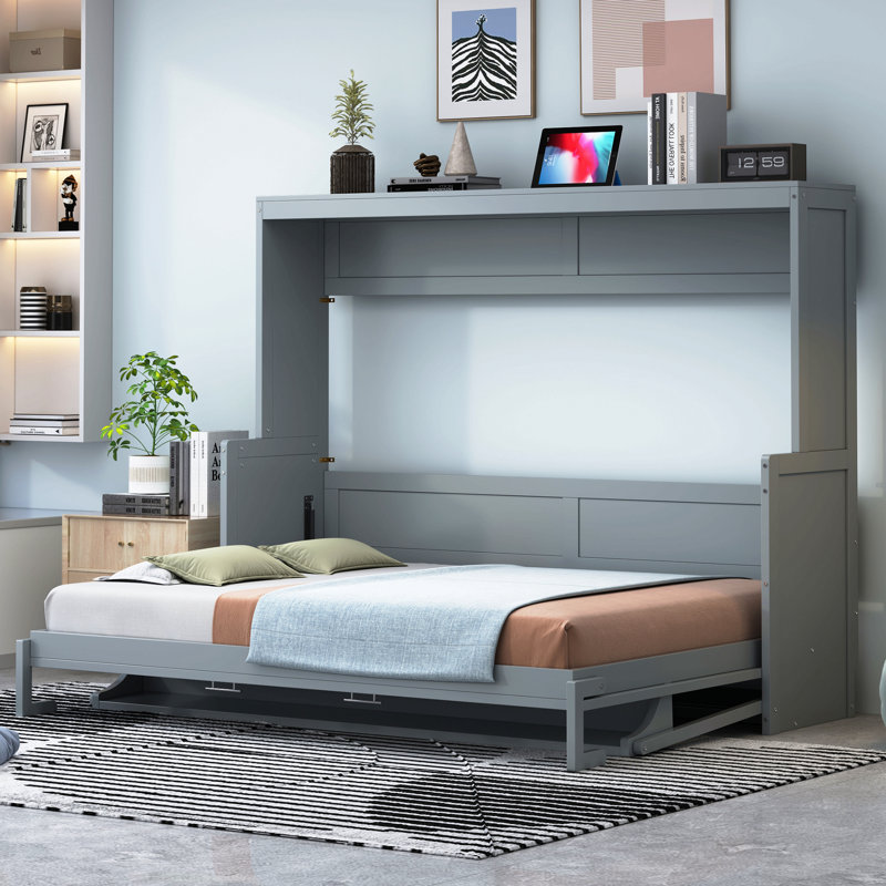 Mihoko Murphy Bed Cabinet with Display Shelf, Full, Dark Gray