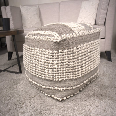 Wool & Cotton Upholstered Large Pouf Ottoman